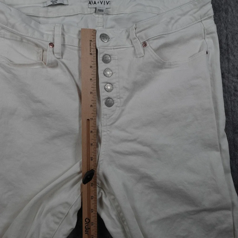 Ava & Viv Jeans Women 17 White Straight Button Fly Raw Hem High Waist Cuffed